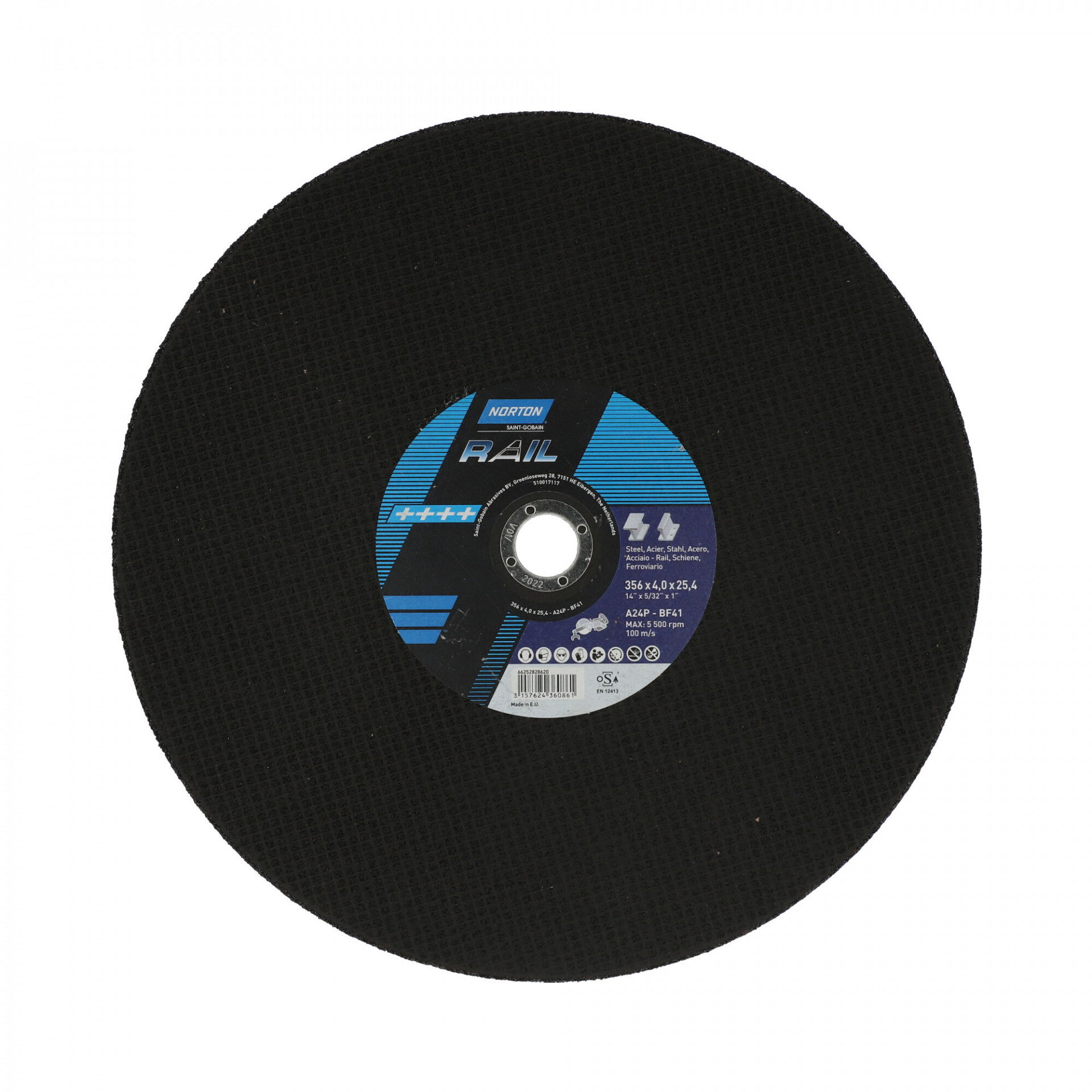 Norton Rail (Sín) vágókorong 356x4,0x25,4mm A24P Soft, 10 db/csomag termék fő termékképe