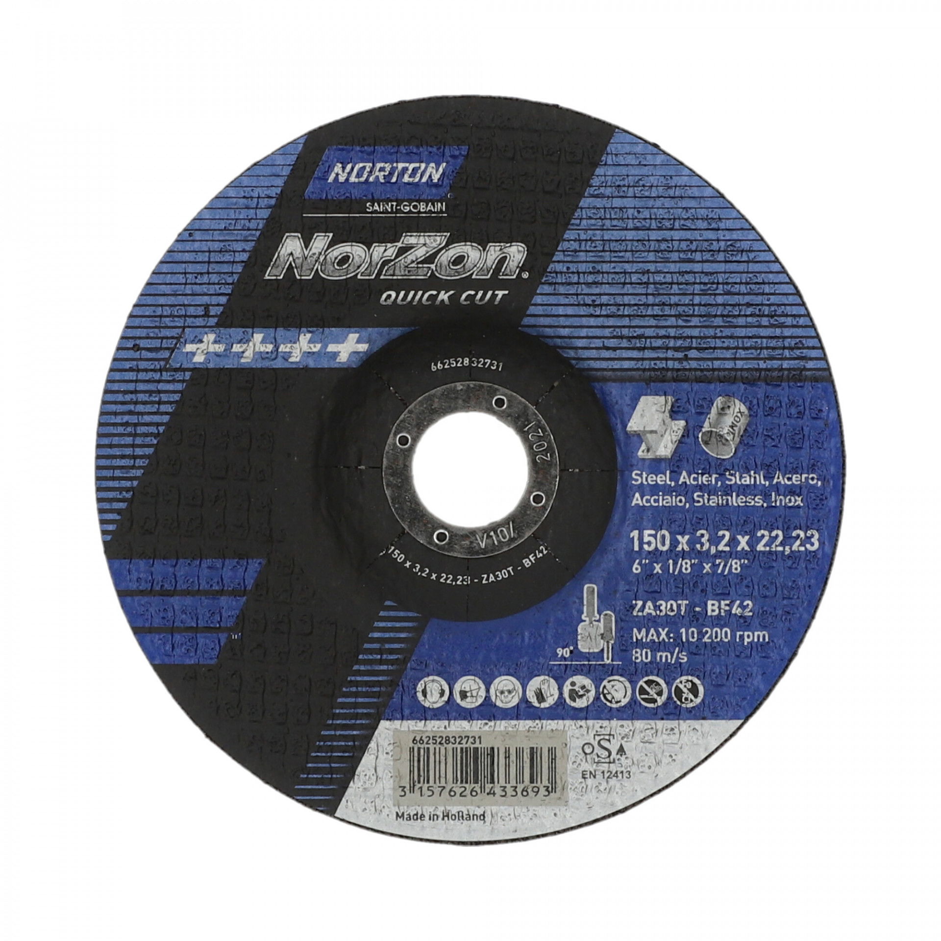 Norton Norzon Quick Cut vágókorong 150x3,2x22,23 mm ZA30T, 25 db/csomag termék fő termékképe