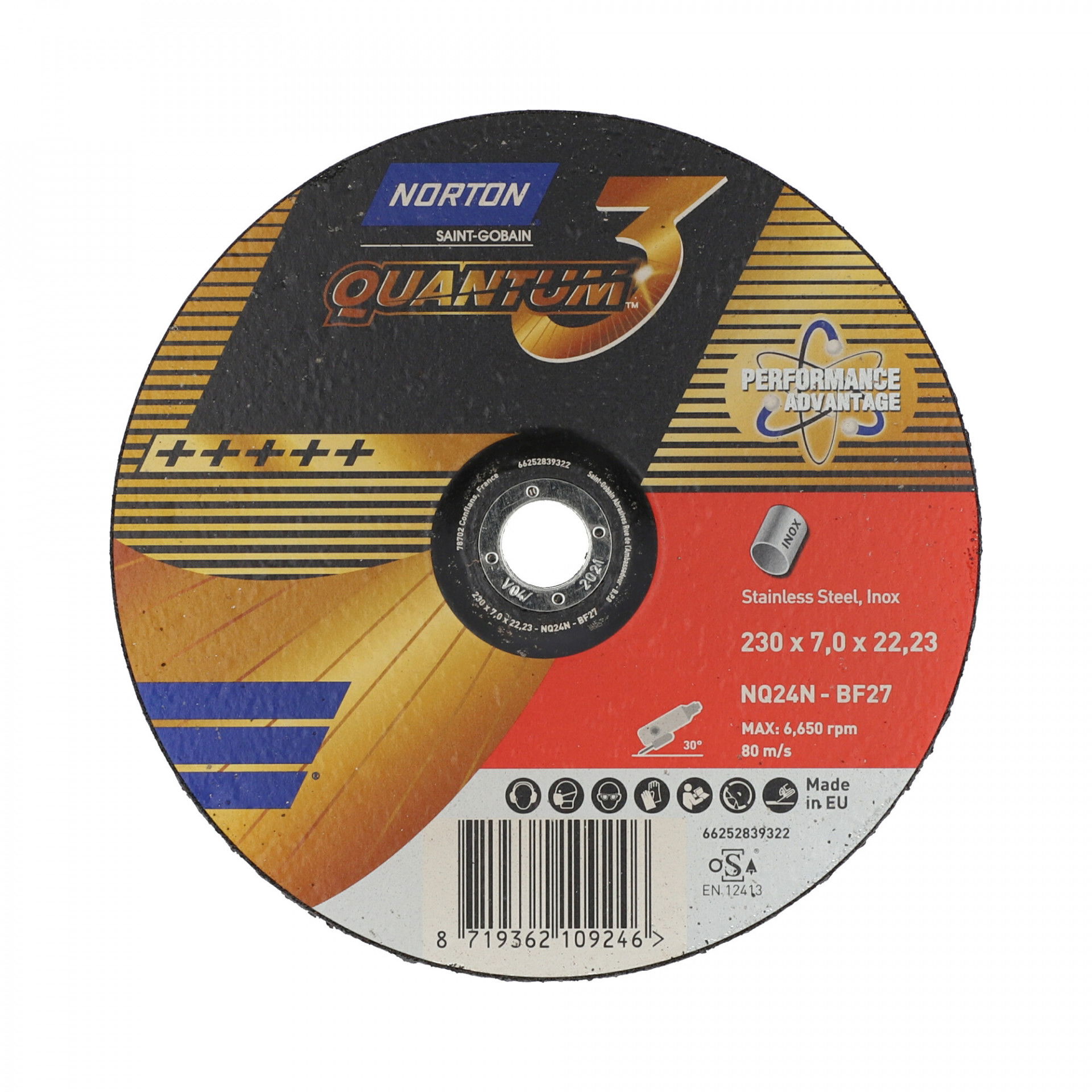 Norton Quantum 3 inox tisztítókorong 230x7,0x22,23mm, 10 db/csomag termék fő termékképe