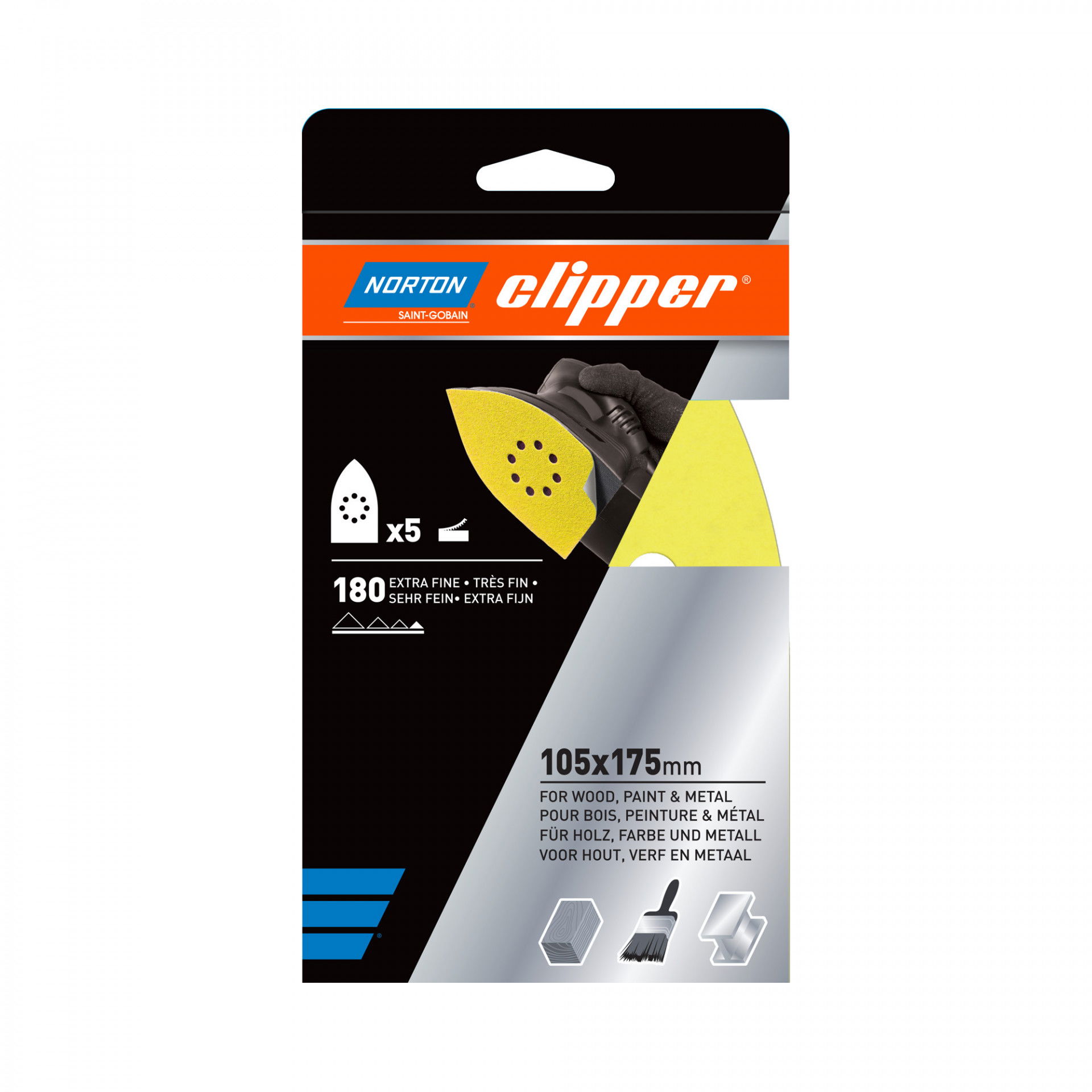 Norton Clipper Q131F delta tépőzáras csiszolólap 105x175mm P180, 5 db/csomag termék fő termékképe