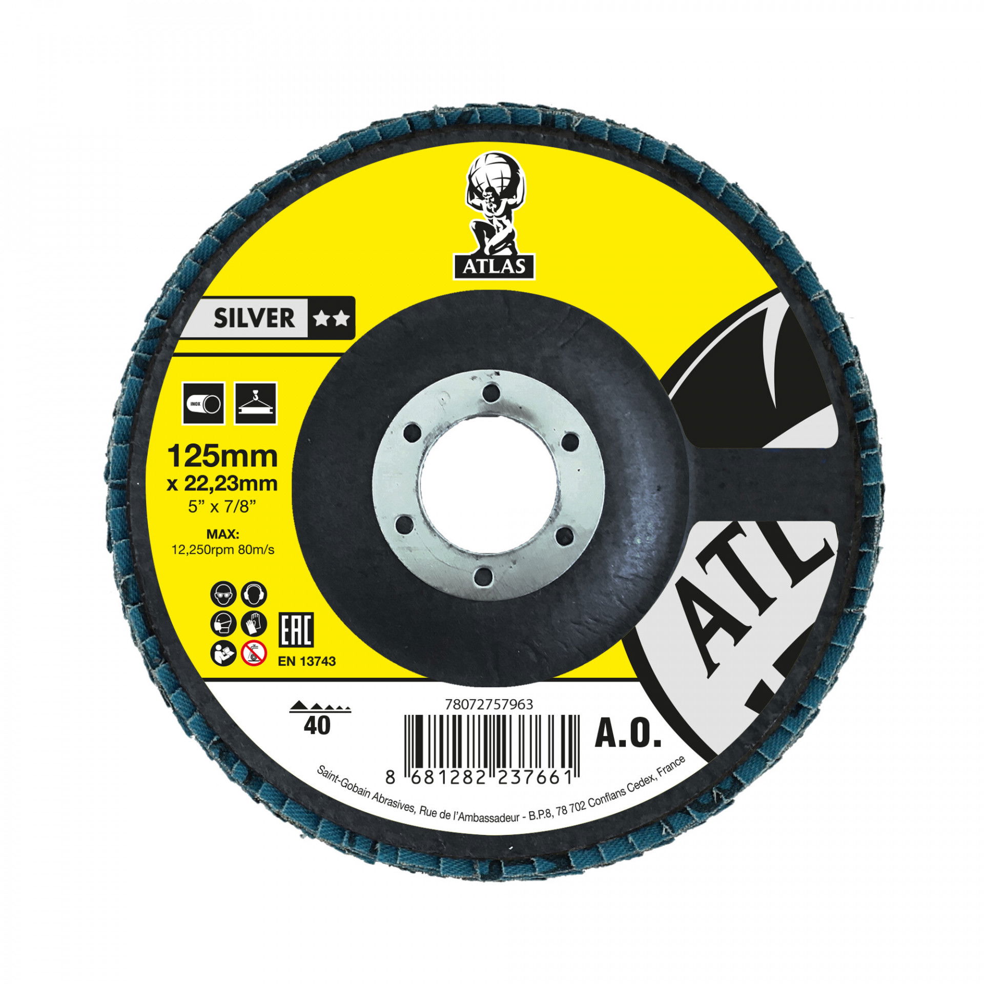 Atlas R860 lamellás csiszolókorong Ø125x22 mm P40, 10 db/csomag termék fő termékképe