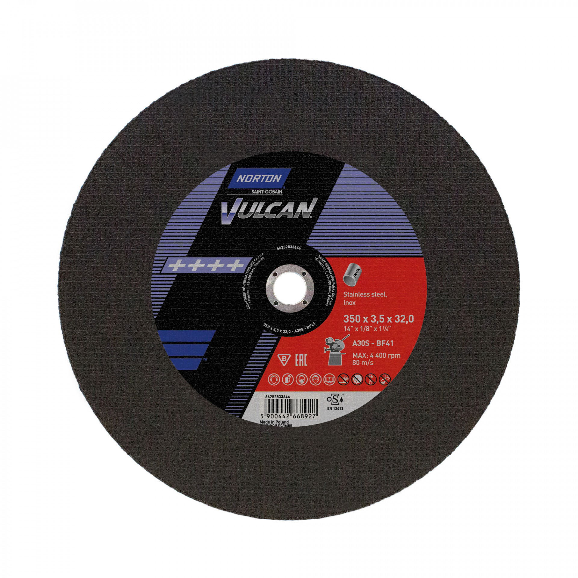 Norton Vulcan inox vágókorong 350x3,5x32mm A30S, 10 db/csomag termék fő termékképe